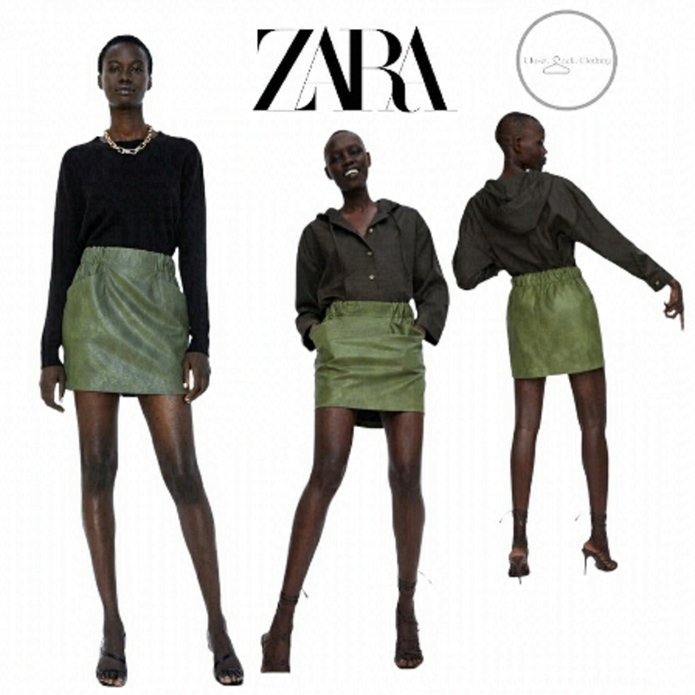 𝅺zara Green Faux Leather Mini Skirt Size Small